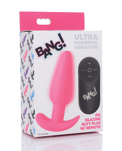 Bang! 21X Vibrating Silicone Butt Plug w/Remote – Pink