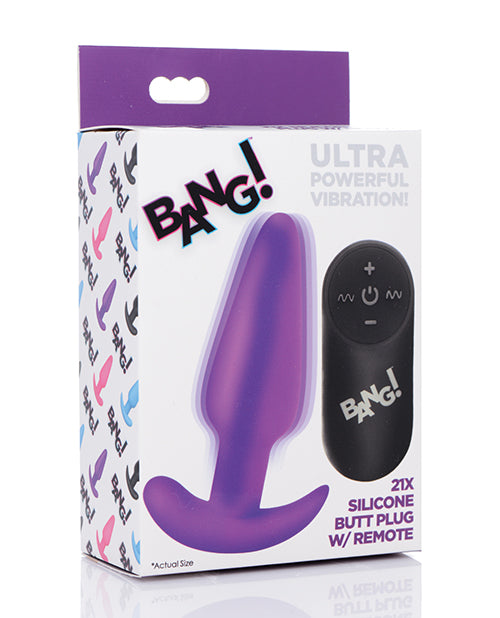 Bang! 21X Vibrating Silicone Butt Plug w/Remote – Purple