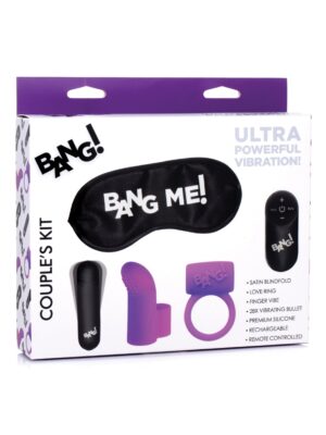Bang! Couple's Kit with RC Bullet, Blindfold, Cock Ring & Finger Vibe - Purple