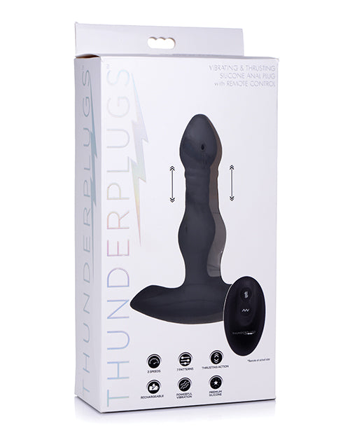 ThunderPlugs Silicone Vibrating & Thrusting Plug w/Remote – Black