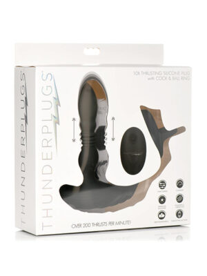 ThunderPlugs 10X Thrusting Silicone Vibrator w/Cock & Ball Strap & Remote - Black