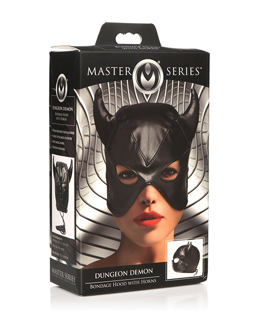 Master Series Dungeon Demon Bondage Hood w/Horns – Black