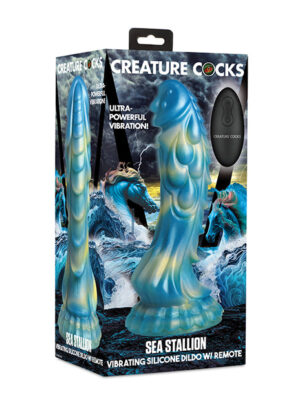 Creature Cocks Sea Stallion Vibrating Dildo w/Remote - Blue/Yellow
